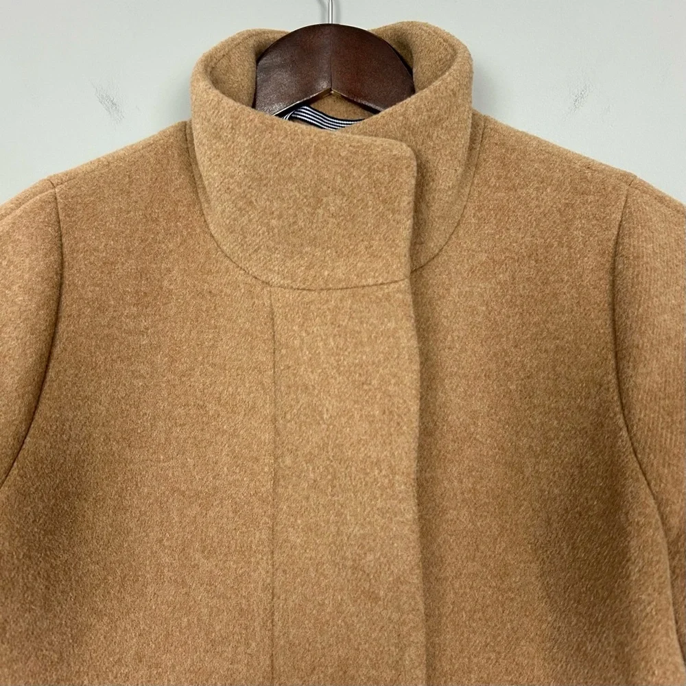 J. Crew Wool City Coat Women’s Size 2 Full Zip Mid Trench Pockets Winter Camel - Picture 2 of 9